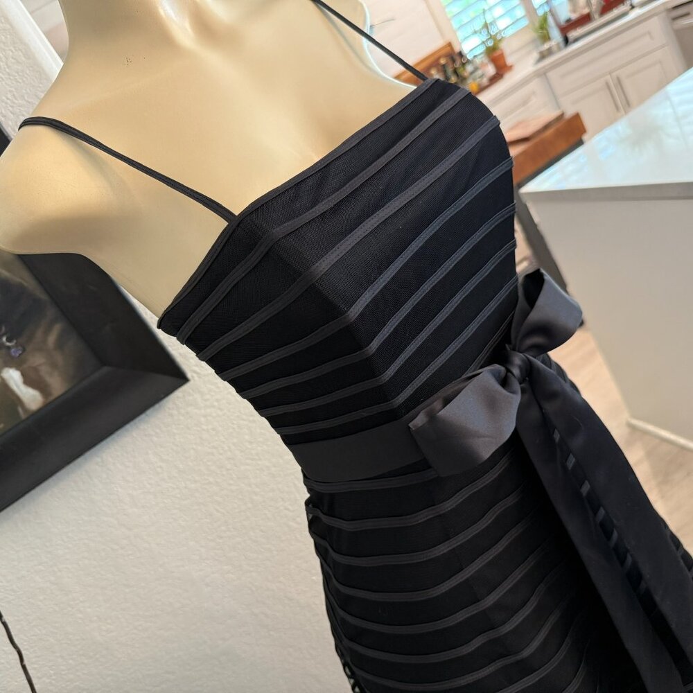 Victor Costa Cocktail Dress black ribbon over black lace w/spaghetti straps